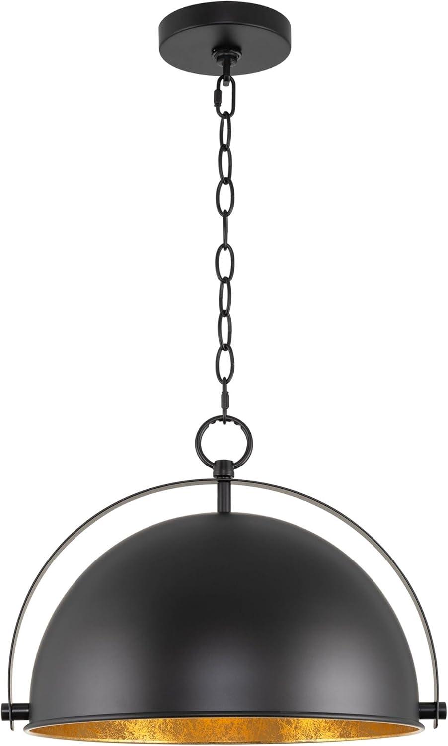 Sulis 14.5" Black Metal Dome Pendant Light with Gold Accents