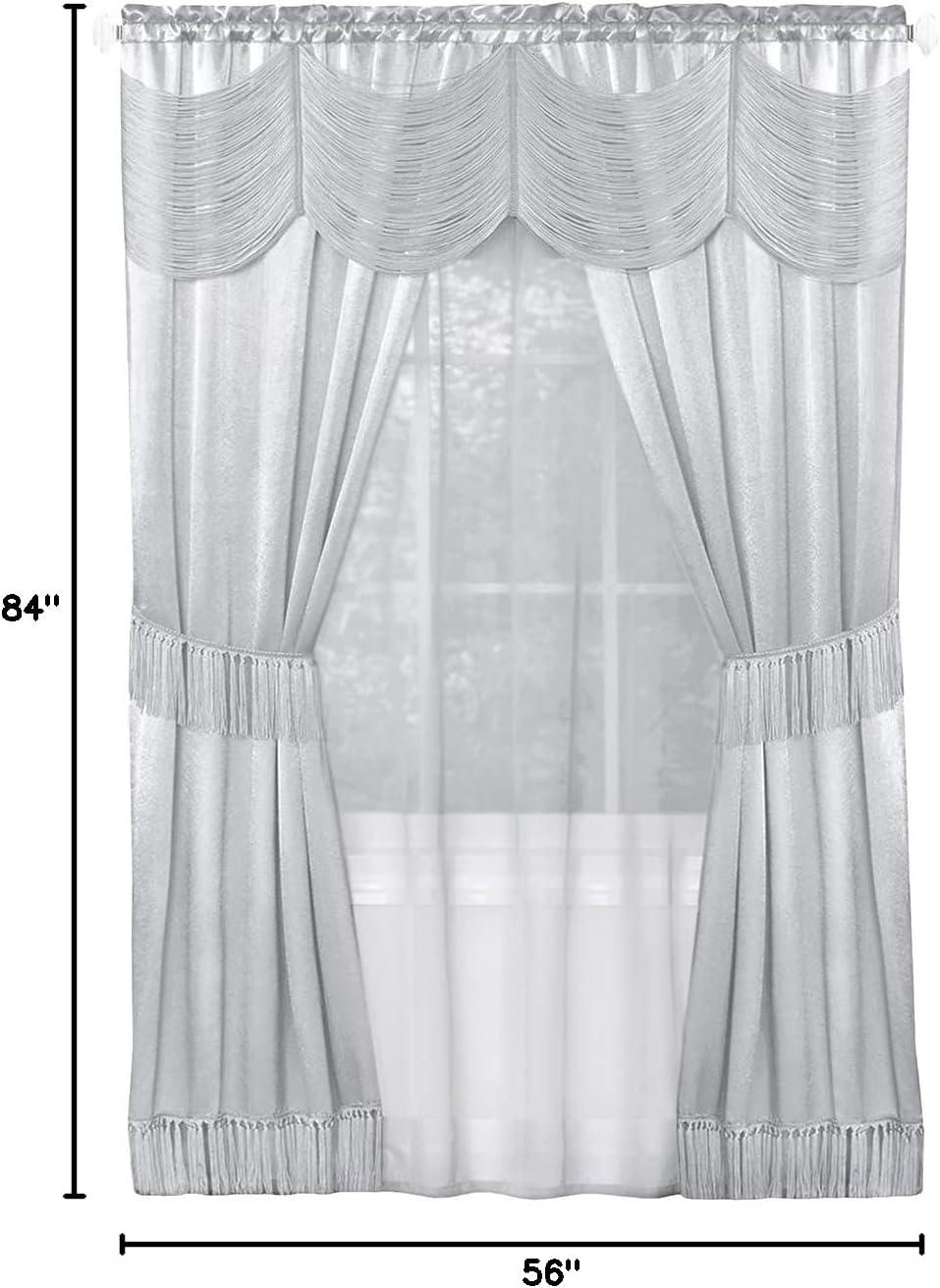 Achim Halley Rod Pocket 6 Piece Window Curtain Set, Silver, 56" x 84"