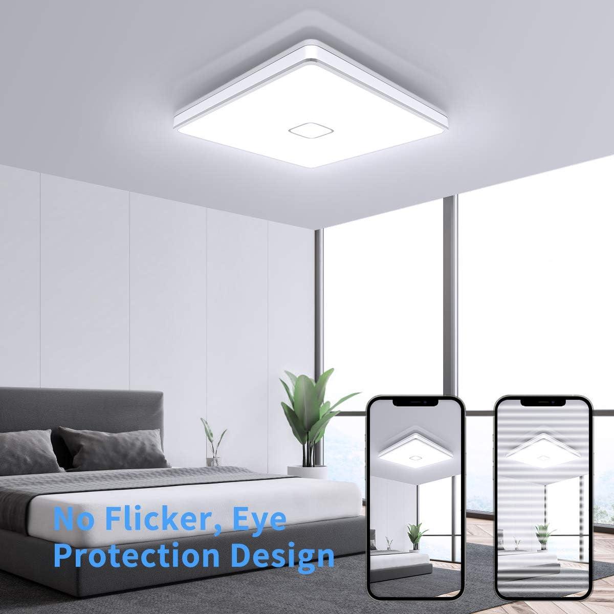 Airand LED Ceiling Light Fixtures Flush Mount 12.8inch 24W Bright White Square LED Ceiling Lamp 5000K, 2050LM Daylight Waterproof Bathroom Ceiling Light for Kitchen Hallway Porch Living Room Bedroom