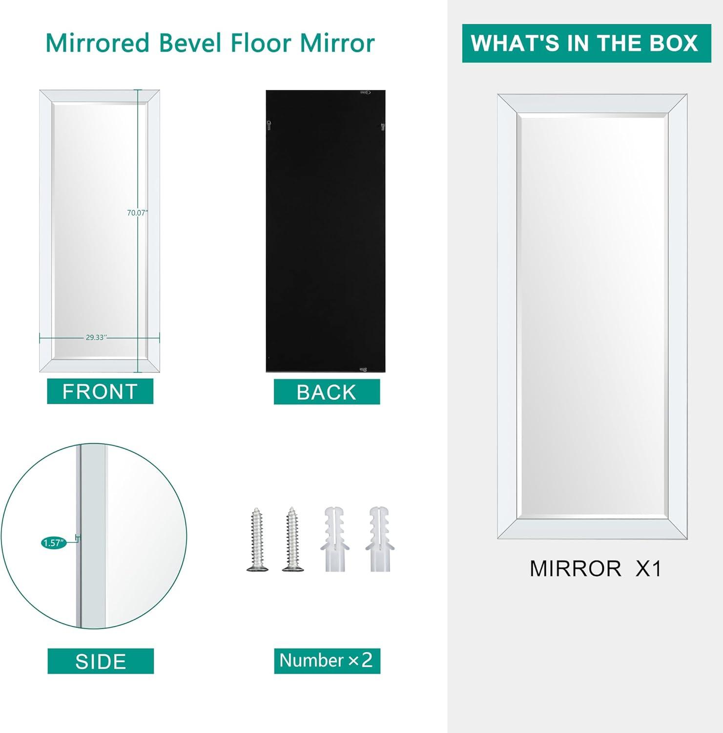 Mirrored Bevel Floor Mirror 70" x 30" by Naomi Home