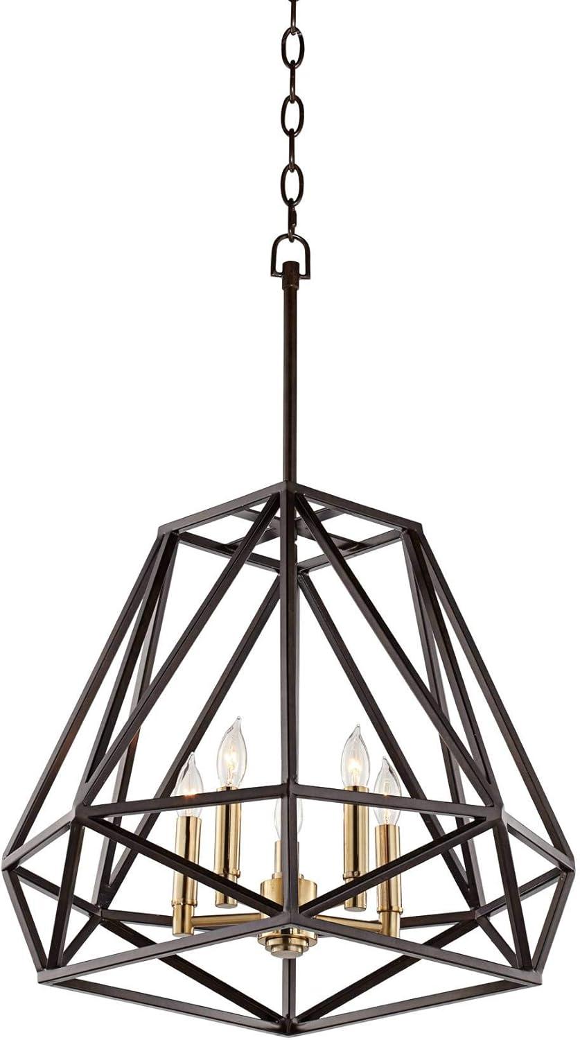 Franklin Iron Works Hawking Bronze Pendant Chandelier 20" Wide Modern Geometric Cage 5-Light Fixture for Dining Room House Kitchen Island Bedroom Home