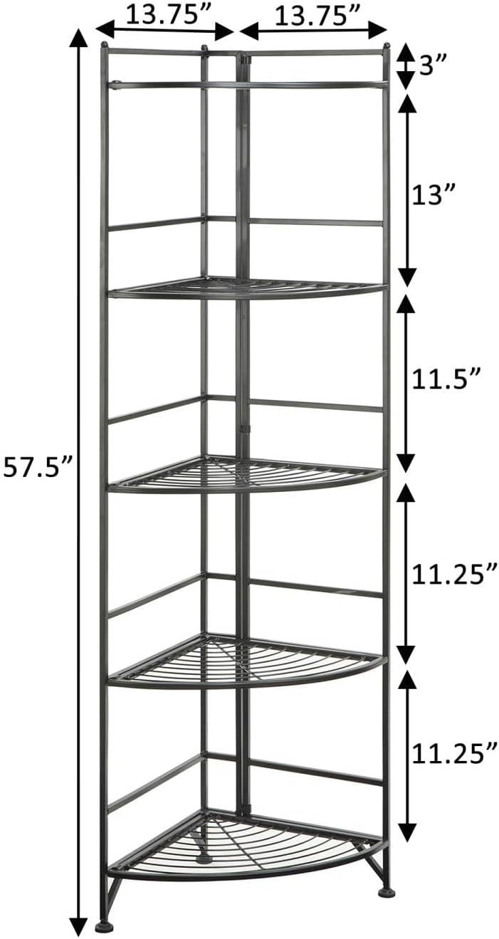 Convenience Concepts Xtra Storage 5 Tier Folding Metal Corner Shelf, Black