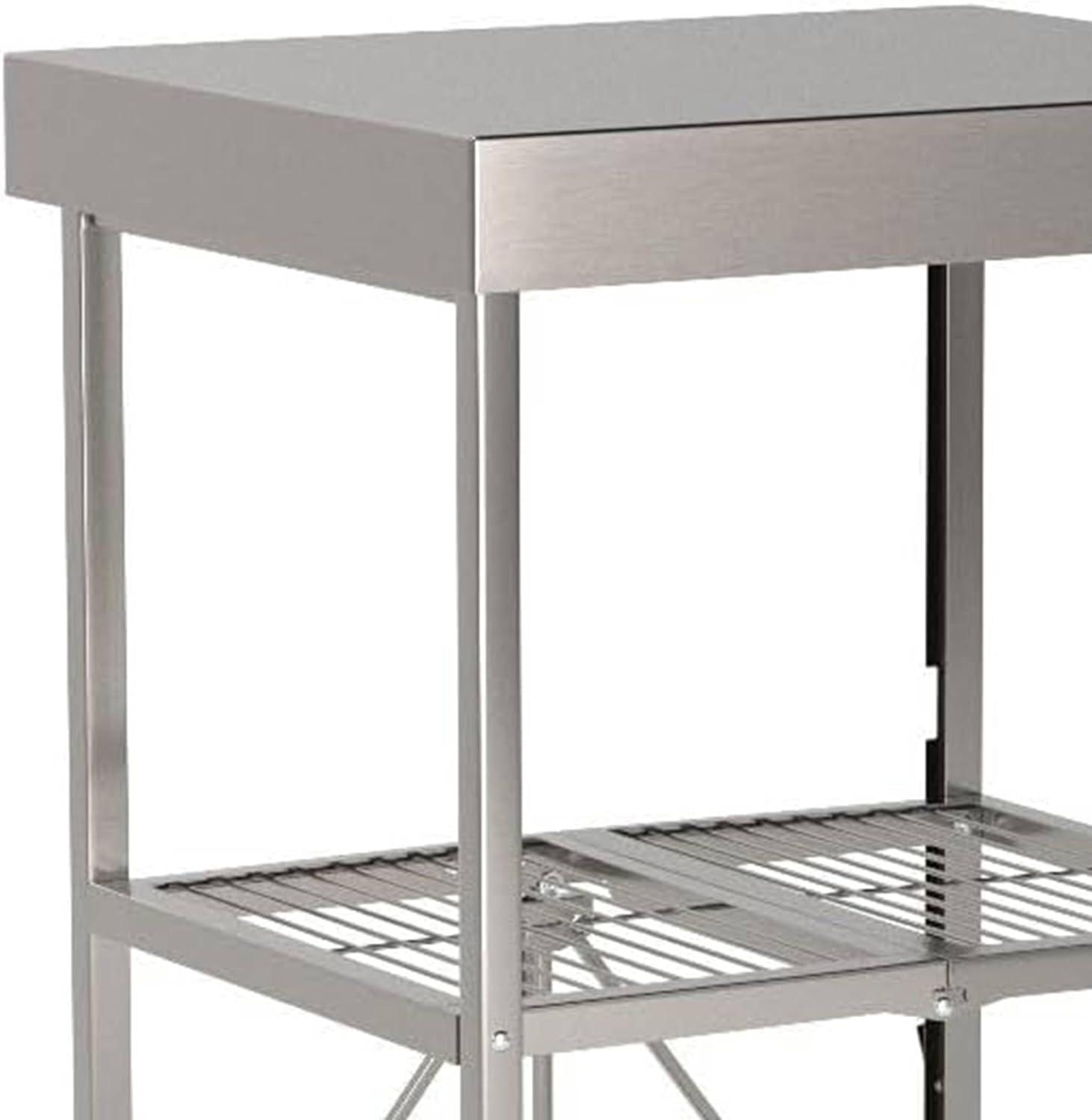 Origami RBT Fully Stainless Steel Foldable Kitchen Cart with 4 Professional Grade Caster Wheels Holds Up To 100 Pounds, Silver