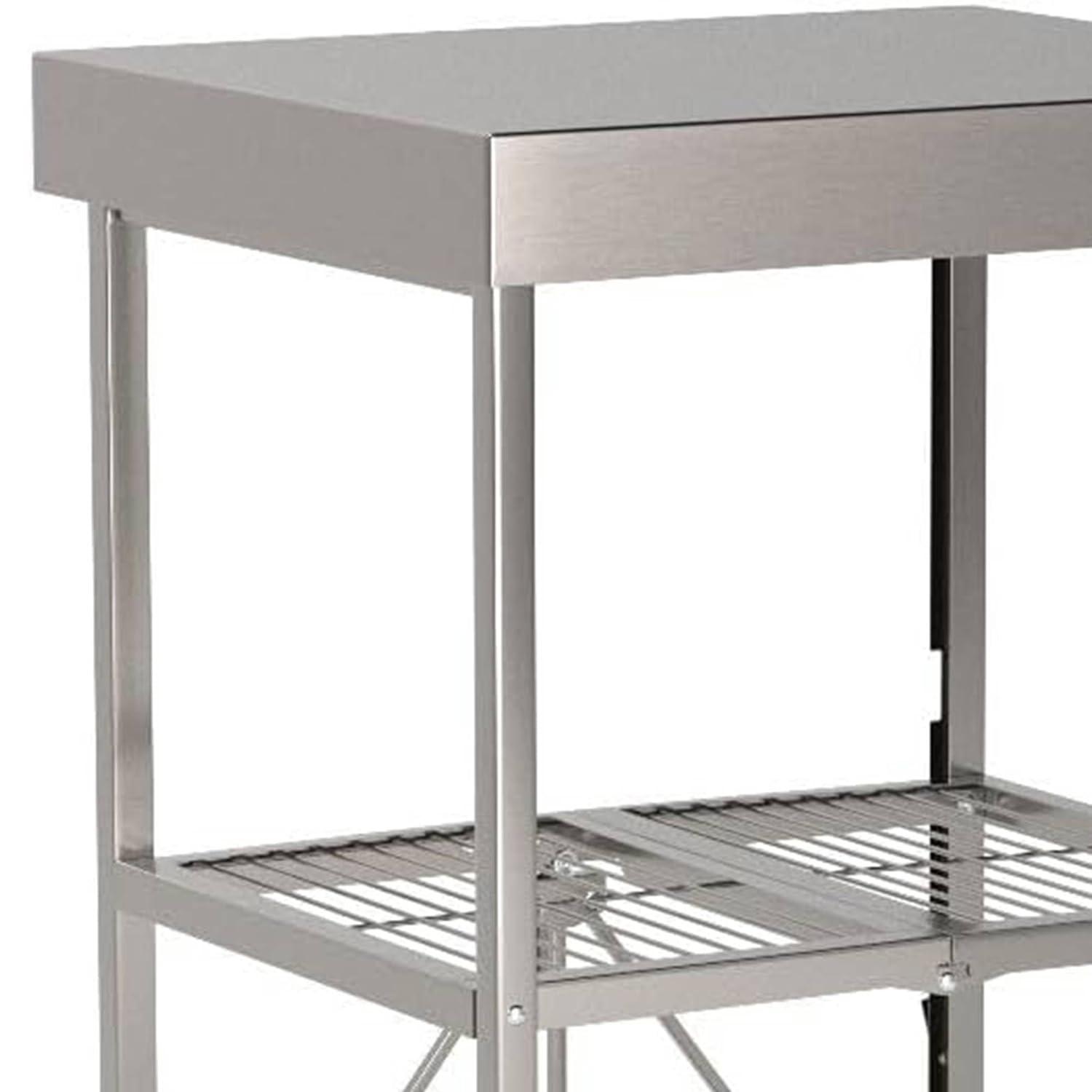 Origami RBT Fully Stainless Steel Foldable Kitchen Cart with 4 Professional Grade Caster Wheels Holds Up To 100 Pounds, Silver