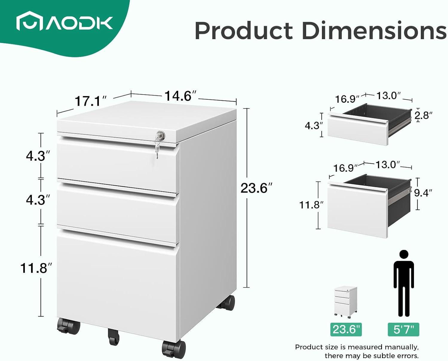 White Metal 3-Drawer Lockable Mobile Filing Cabinet