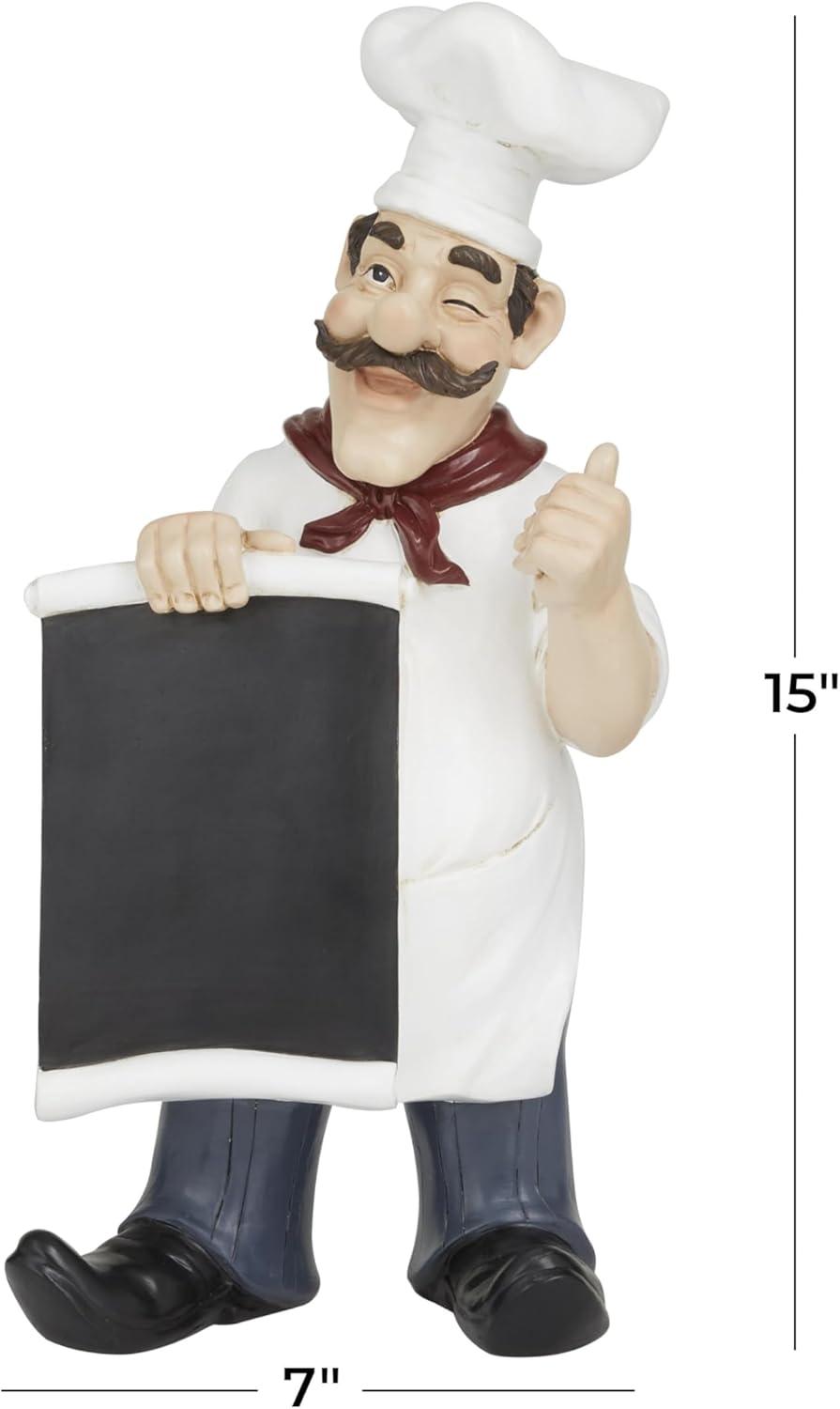 7" x 15" White Polystone Chef Sculpture with Chalkboard, by DecMode
