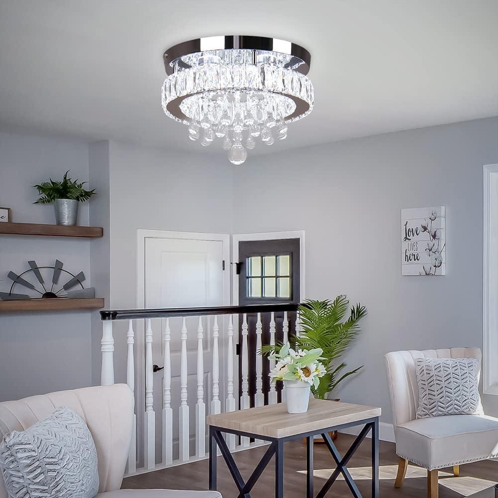 House of Hampton® House of Hampton® 11.8" Crystal Chandeliers Modern Crystal Ceiling Light LED Chandeliers Semi Flush Mount Chandelier Light for Bedrooms Dining Living Room Hallway (6500K Cool White Light)