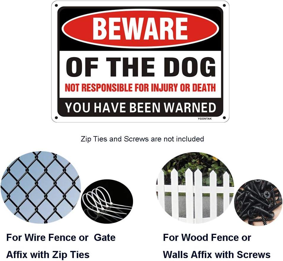 2Pack Beware of Dog Sign, You Have Been Warned No Responsible for Injury or Death - Indoor/Outdoor Fence Use - Metal Aluminum Rust Free | 7" x 9.8" Pre-Drilled Holes, Fade Resistant, Weatherproof