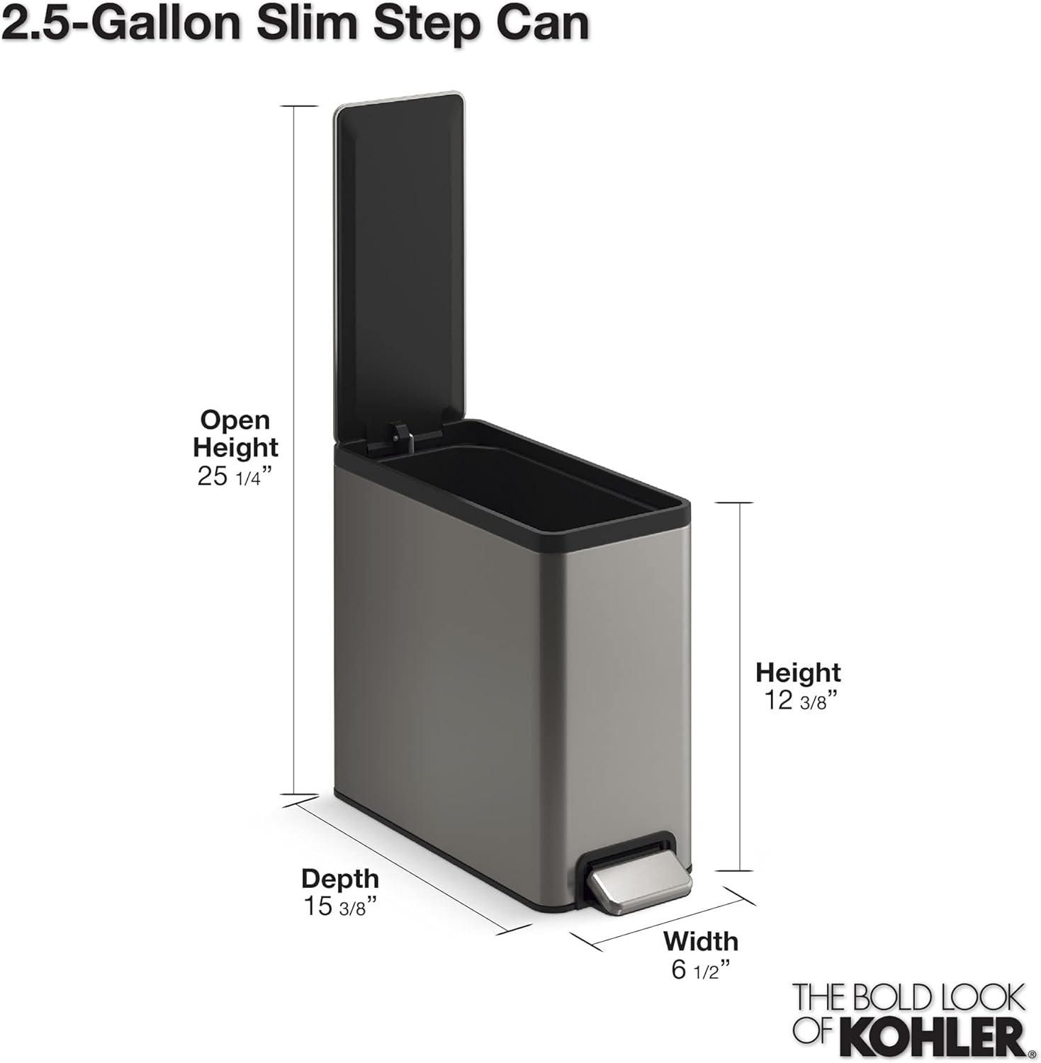 Slim 2.5-Gallon Stainless Steel and White Step Trash Can