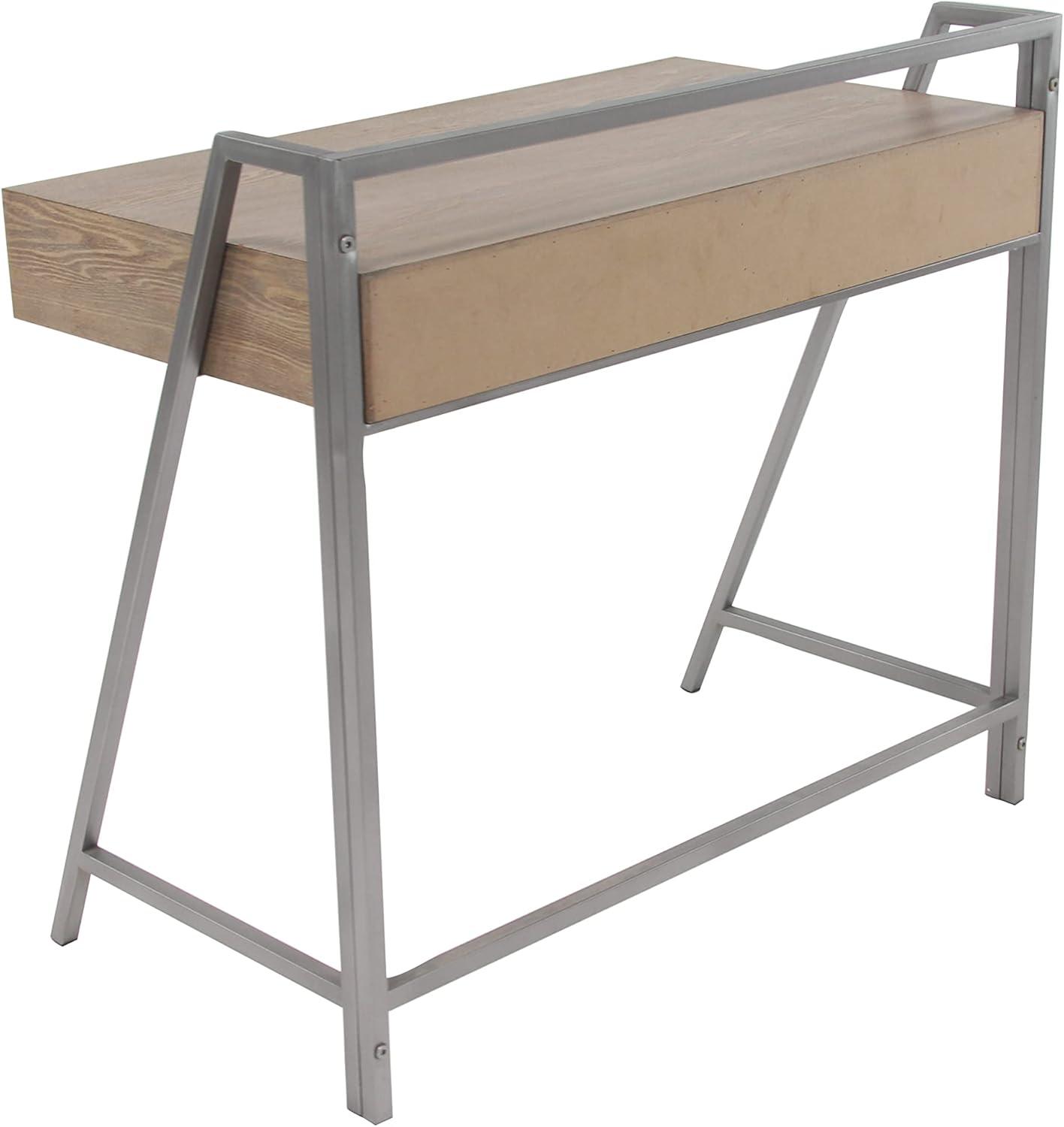 DecMode 38" x 34" Brown Wood Desk with Grey Metal Frame, 1-Piece