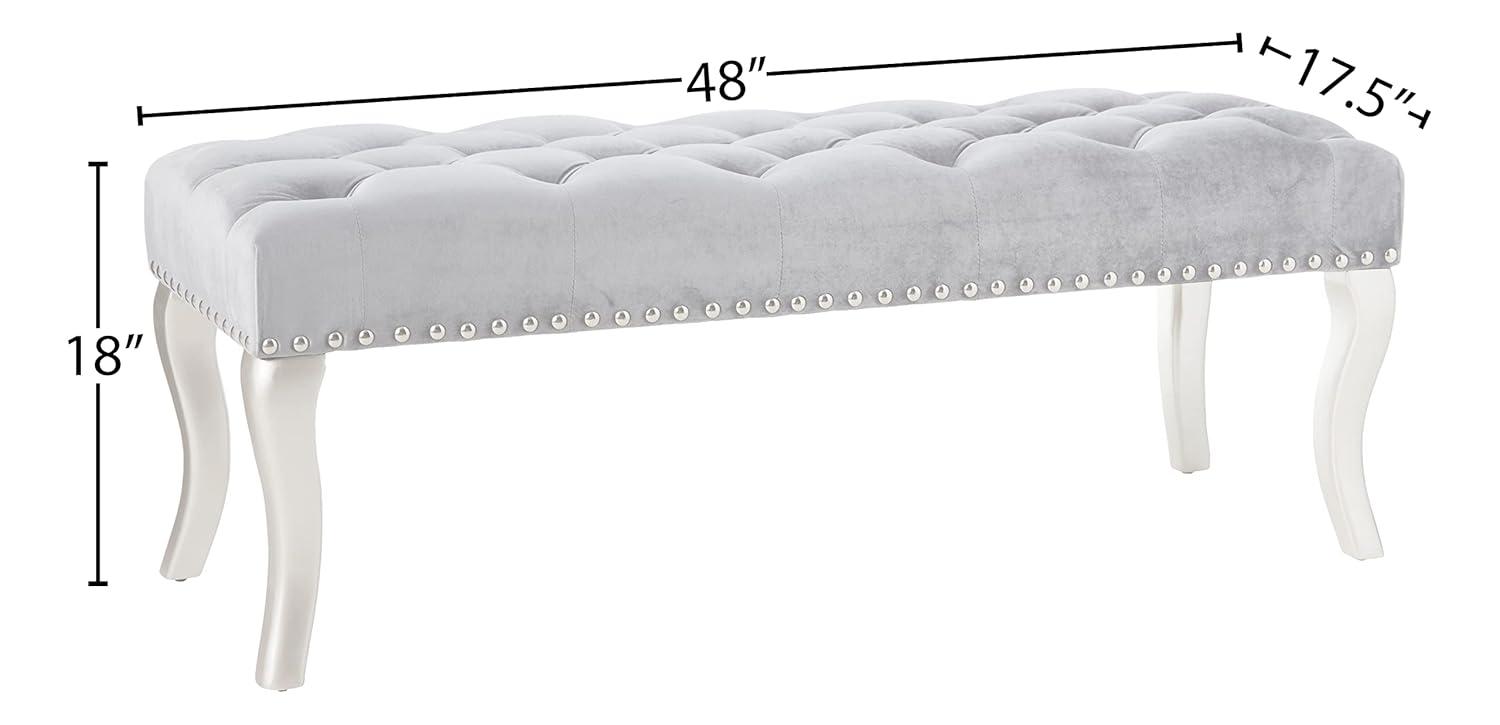 Roundhill Furniture Decor Maxem Tufted Fabric Upholstered Seat with Nailhead Trim Bench, Gray