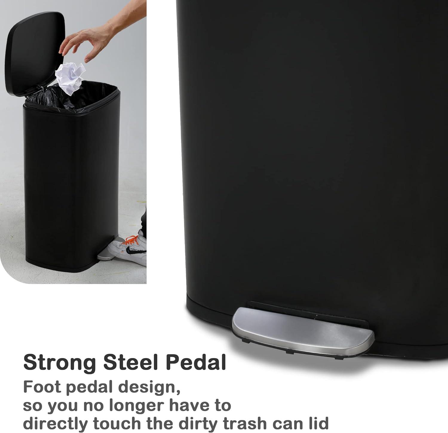 CL.HPAHKL 50 Liter / 13 Gallon Kitchen Trash Can, Stainless Steel with Lid, Foot Pedal and Inner Bucket, Fingerprint-Resistant Soft Close Lid Garbage Can, Odor Proof and Hygienic （Black)