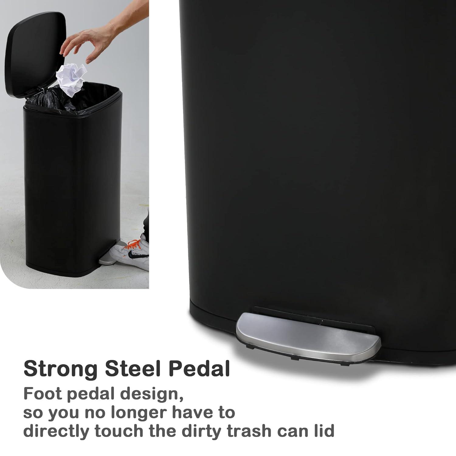 CL.HPAHKL 13 Gallon (50L)Trash Can ,Kitchen Trash Can, Stainless Steel with Lid, Foot Pedal and Inner Bucket, Fingerprint-Resistant Soft Close Lid Garbage Can, Pedal Rubbish Bin for Home Office