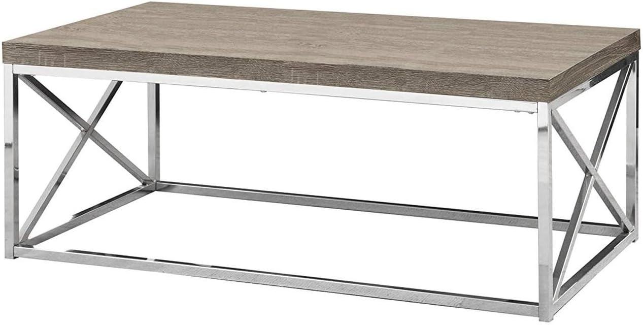 Monarch Dark Taupe Wood-Look Finish Chrome Metal Contemporary Style Coffee Table