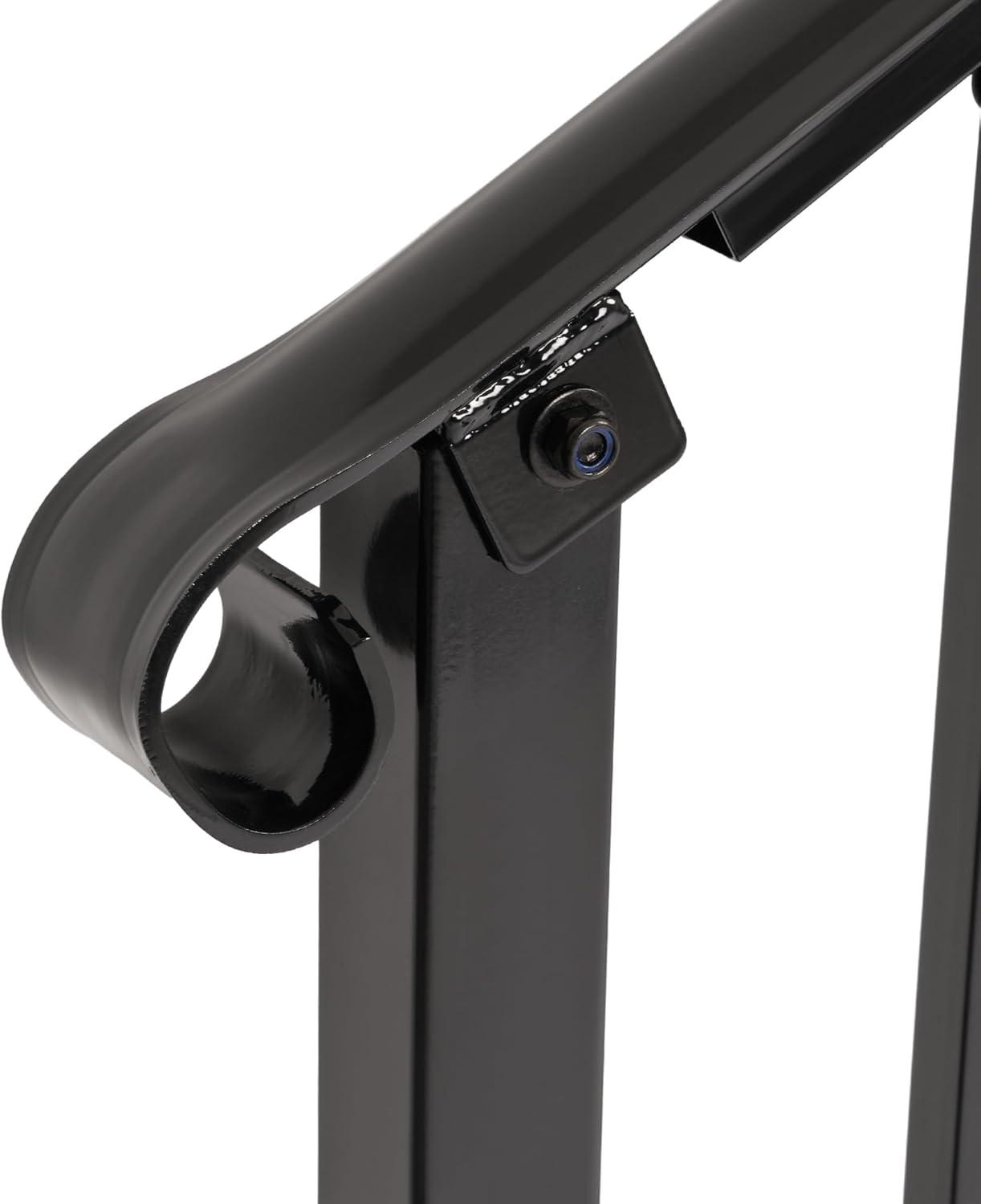 KUAFU 4-5 Step Hand Rail, Handrails for Outdoor Steps, 4-5 Steps Adjustable Outdoor Garden Railing for Stairs Black Steel Powder Coated Heavy Duty