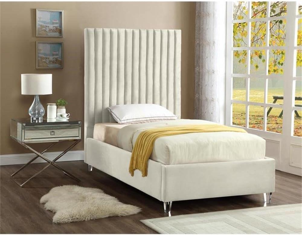 Meridian Furniture Candace Cream Velvet Full Bed