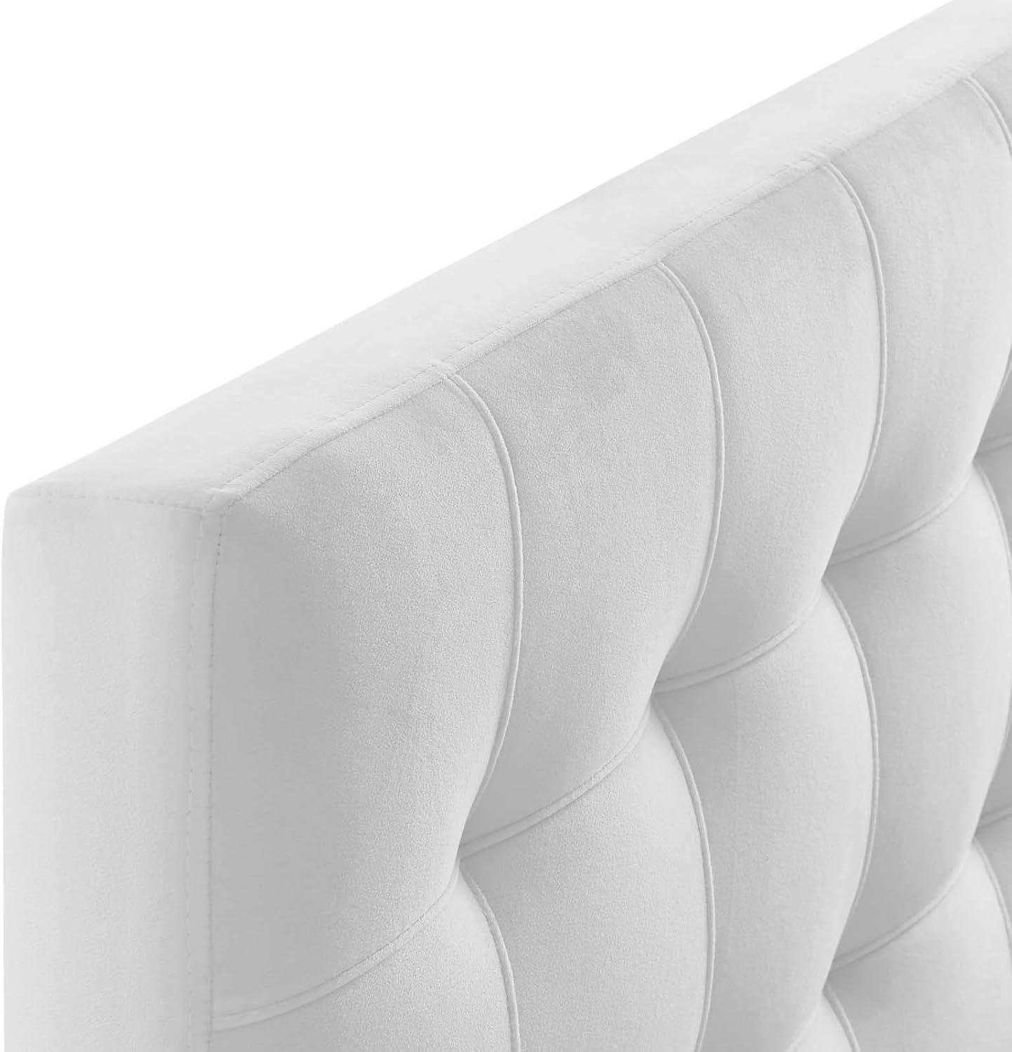 White Velvet Biscuit Tufted Twin Headboard with Wood Frame