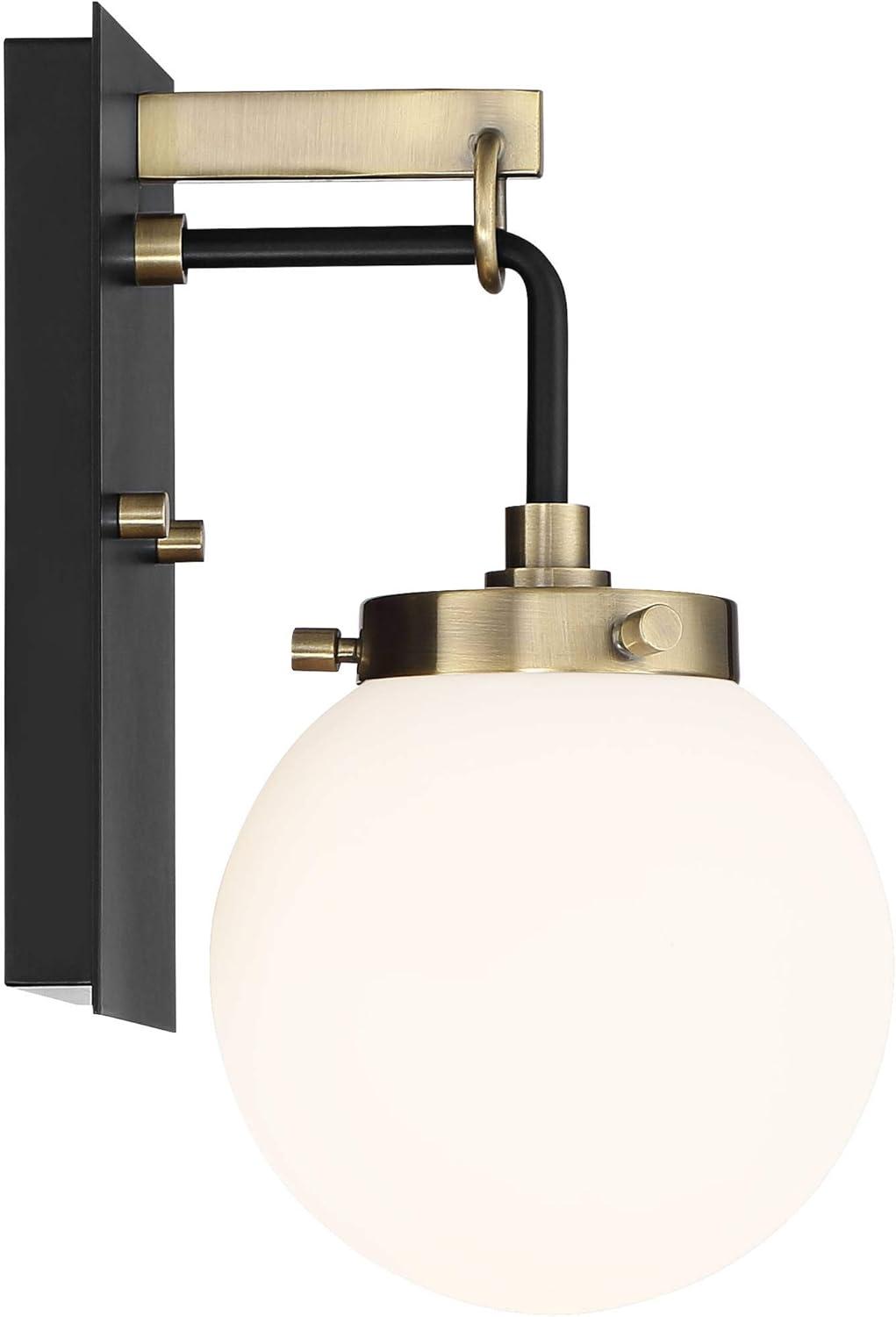 Possini Euro Design Olean Modern Wall Light Sconce Black Brass Hardwire 6" Fixture Frosted Glass Globe Shade for Bedroom Bathroom Vanity Reading House