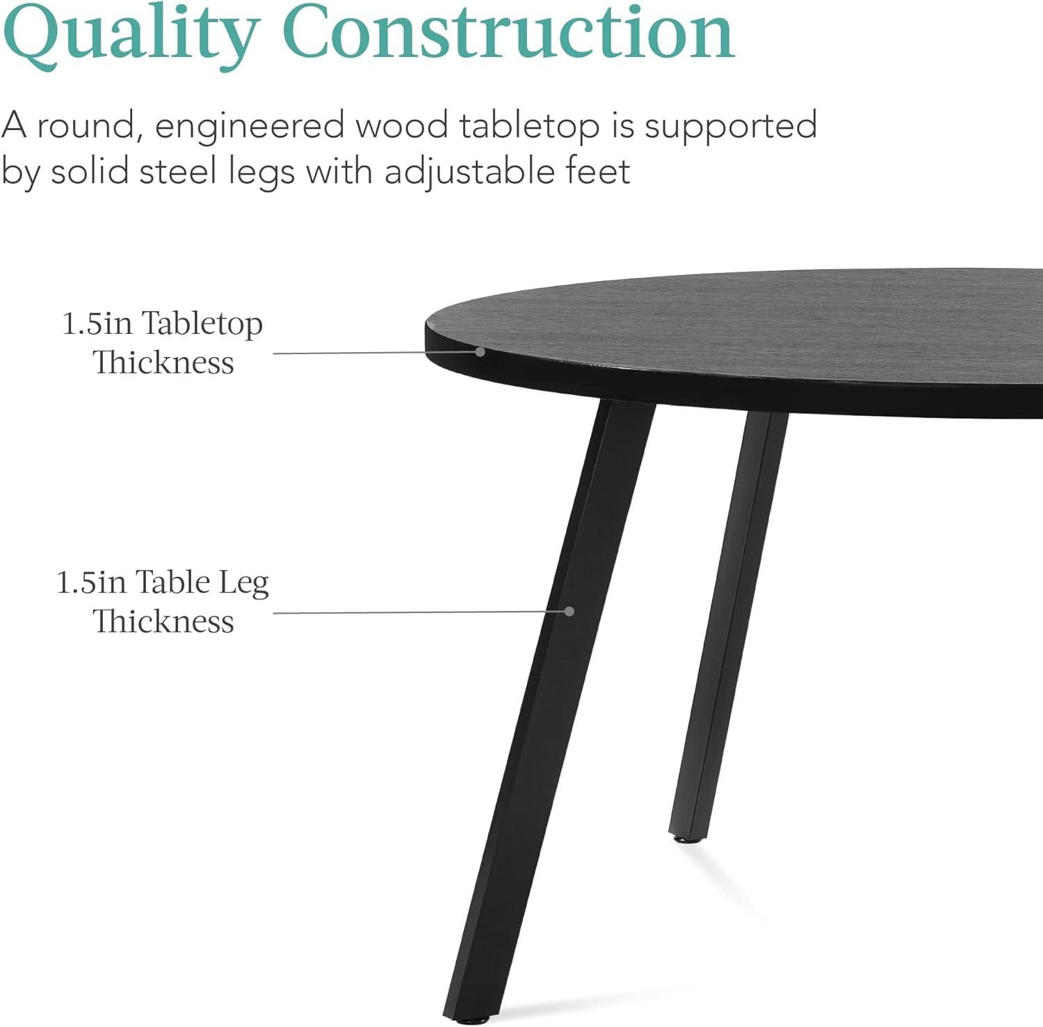 Best Choice Products 35.5in Mid-Century Modern Round Dining Table w/ Steel Legs, Adjustable Feet - Black