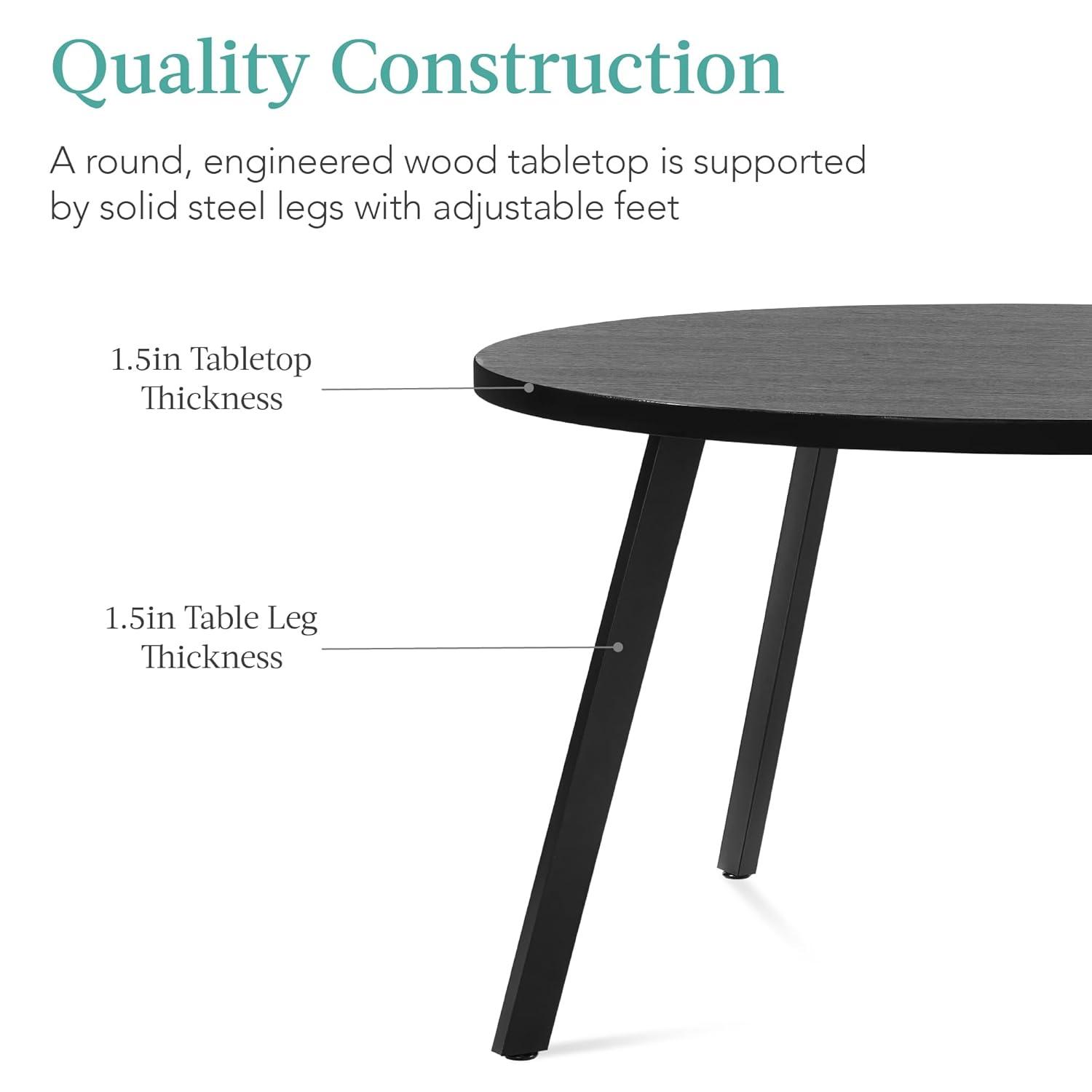 17 Stories Brattleboro 35.5In Mid-Century Modern Round Dining Table W/ Steel Legs, Adjustable Feet