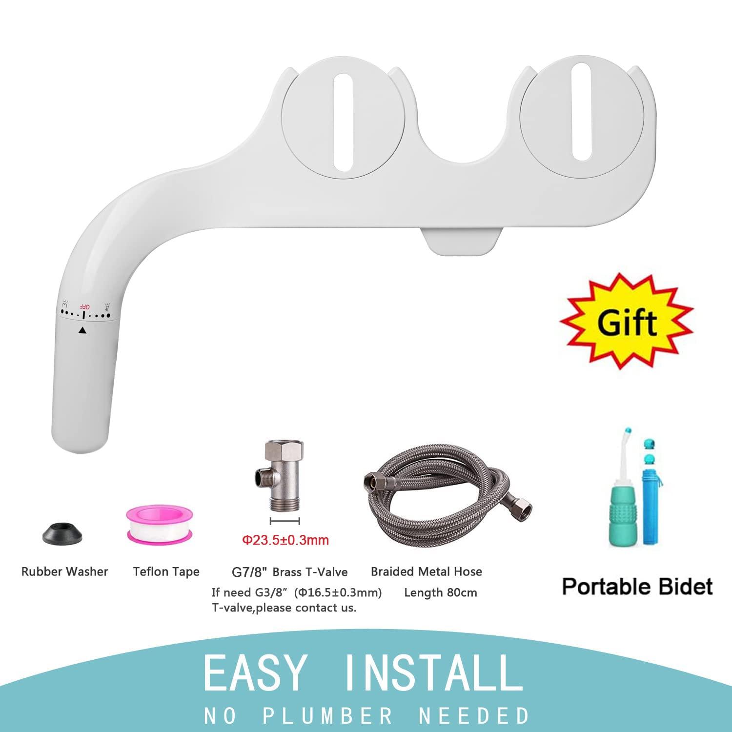 Bidet Attachment for Toilet - WITHLENT Ultra-Slim Bidet Non-Electric Dual Nozzle(Frontal & Rear Wash) Adjustable Water Pressure, Fresh Water Bidet Toilet Seat Attachment + Portable Bidet