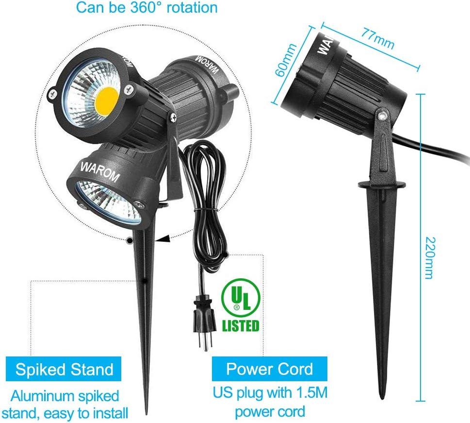 Landscape Outdoor,IP65 Waterproof Garden Spotlights,5W AC 120V Yard Flood Light,Metal Ground Stake Lawn,3200K LED Spotlight with 1.5M UL-Listed Cord and 3-Plug (2 Packs)