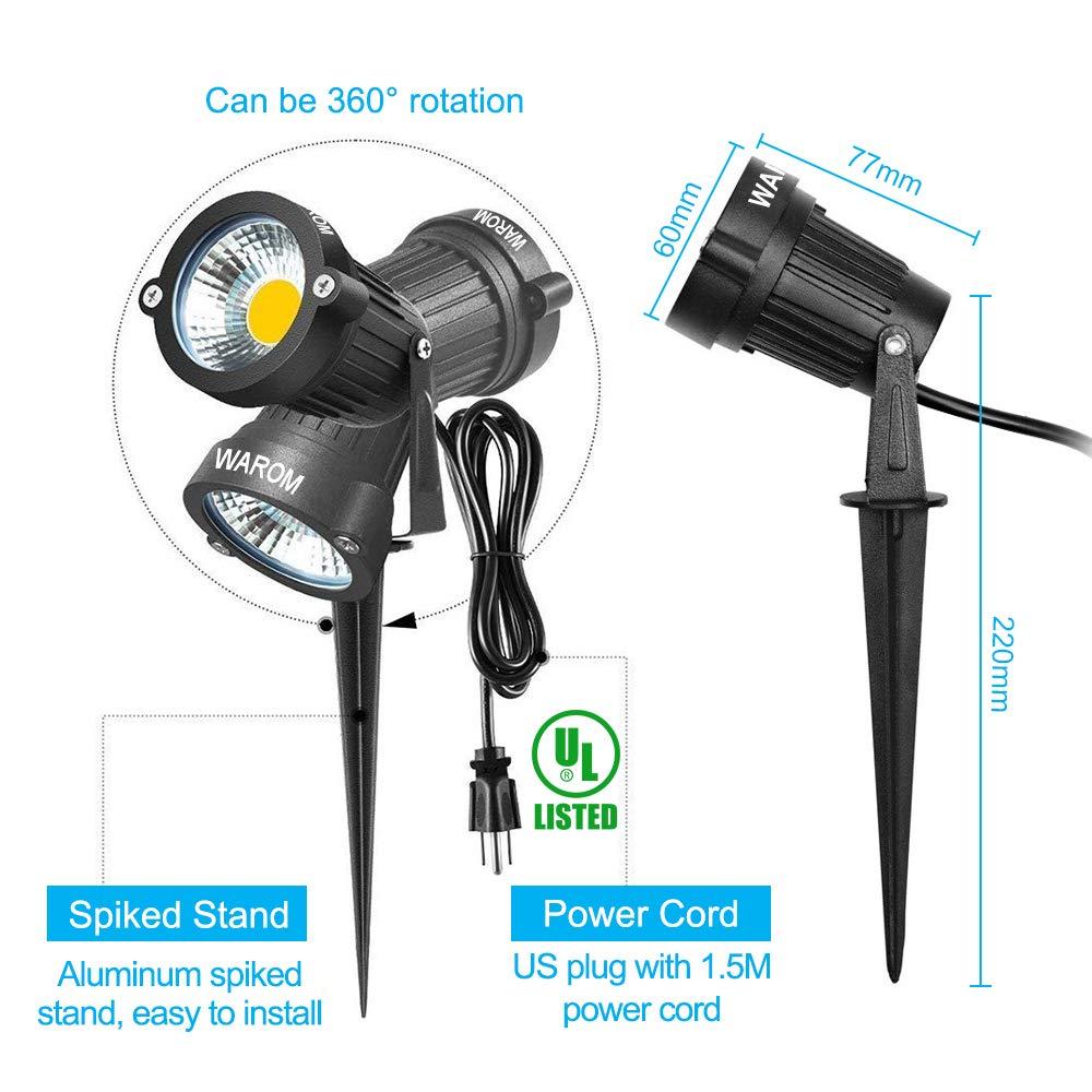 Landscape Outdoor,IP65 Waterproof Garden Spotlights,5W AC 120V Yard Flood Light,Metal Ground Stake Lawn,3200K LED Spotlight with 1.5M UL-Listed Cord and 3-Plug (2 Packs)