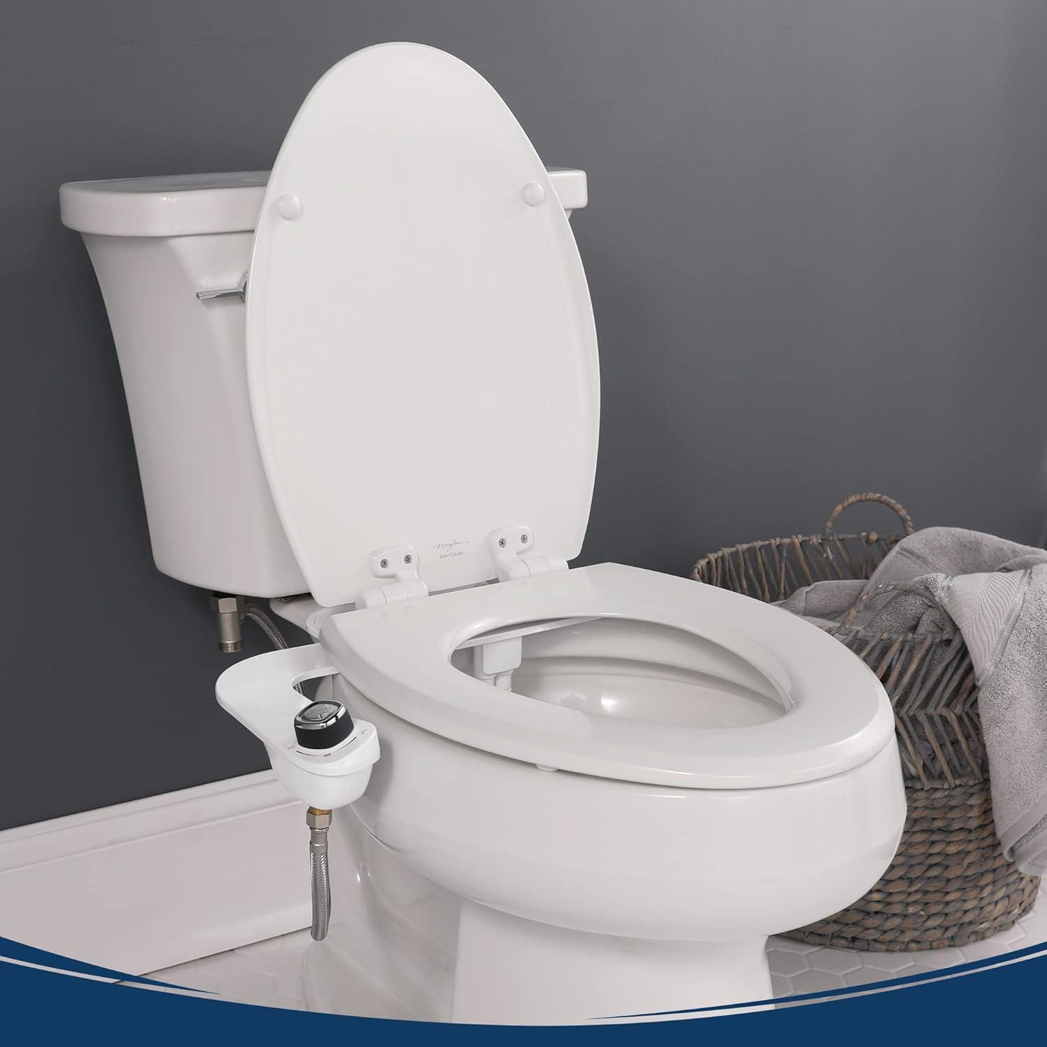 Bio Bidet by Bemis SlimEdge Dual Nozzle Bidet Attachment with Bemis Elongated Toilet Seat, Fresh Water Spray, Non Electric, Easy to Install, Brass Inlet and Internal Valve