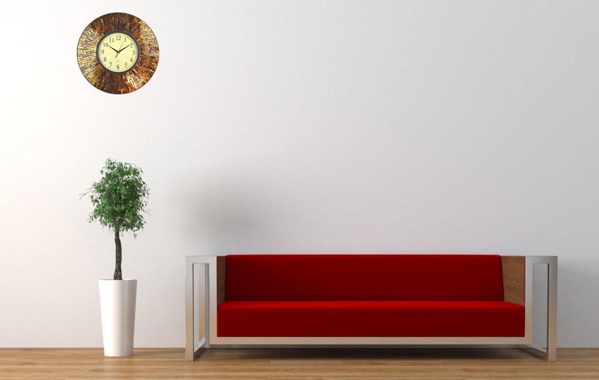 LuLu Decor, 19" Baltic Amber Mosaic Wall Clock with 9.5" Brown Arabic Glass Dial, 4.50" Mosaic Border, Silent Non-ticking Quartz, Perfect for Housewarming Gift