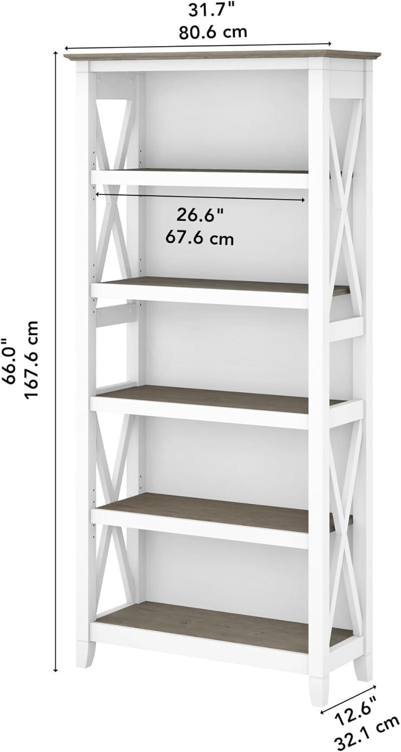 Pure White and Shiplap Gray 5-Shelf Adjustable Bookcase