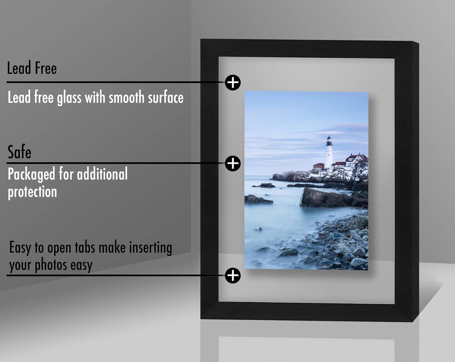 Americanflat Black Floating Picture Frame | Displays Any Size Photo up to 8.5 x 11 Inches. Lead Free Glass. Hanging Hardware Included!