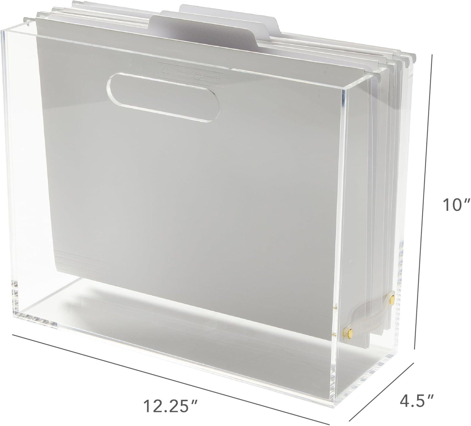 RUSSELL + HAZEL Acrylic File Box Slim: Clear Desk Organizer, Office Supplies, File Holder, 10" H x 12.25" D x 4.5" W