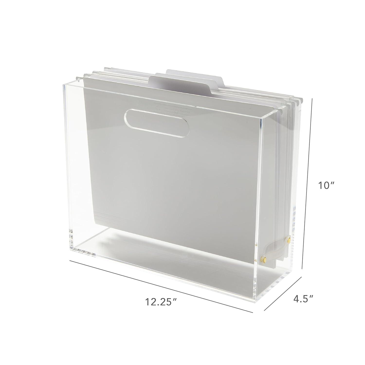 RUSSELL + HAZEL Acrylic File Box Slim: Clear Desk Organizer, Office Supplies, File Holder, 10" H x 12.25" D x 4.5" W