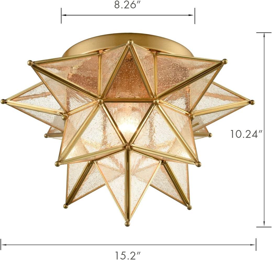 Modern Moroccan Seeded Glass Brass Moravian Star Flush Mount Ceiling Light