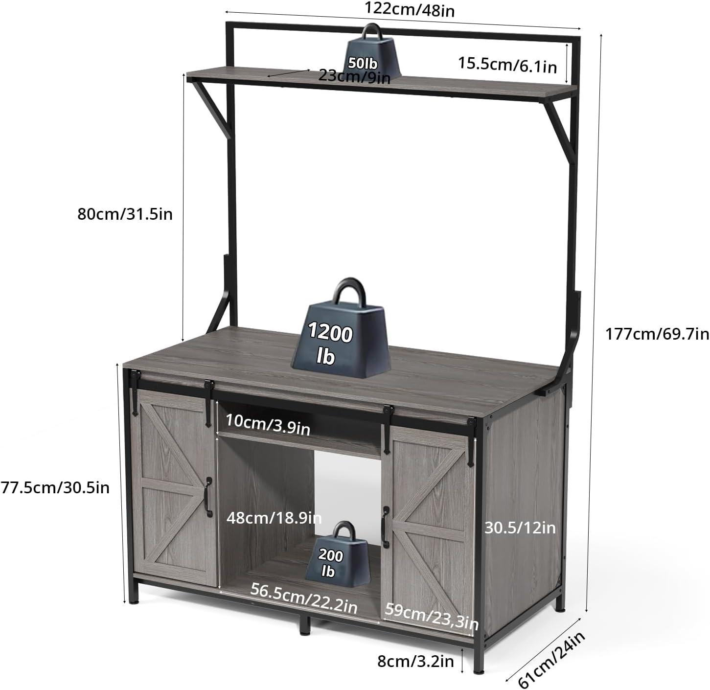 Gracie Oaks Siems Heavy Duty Aquarium Stand with Storage Cabinet, Farmhouse Reptile Tank Stand with Power Outlet, 48" X 24" Tabletop Fits up to 120 Gallon Bearded Dragon Tank, Fish Tank Turtle Terrarium Stand