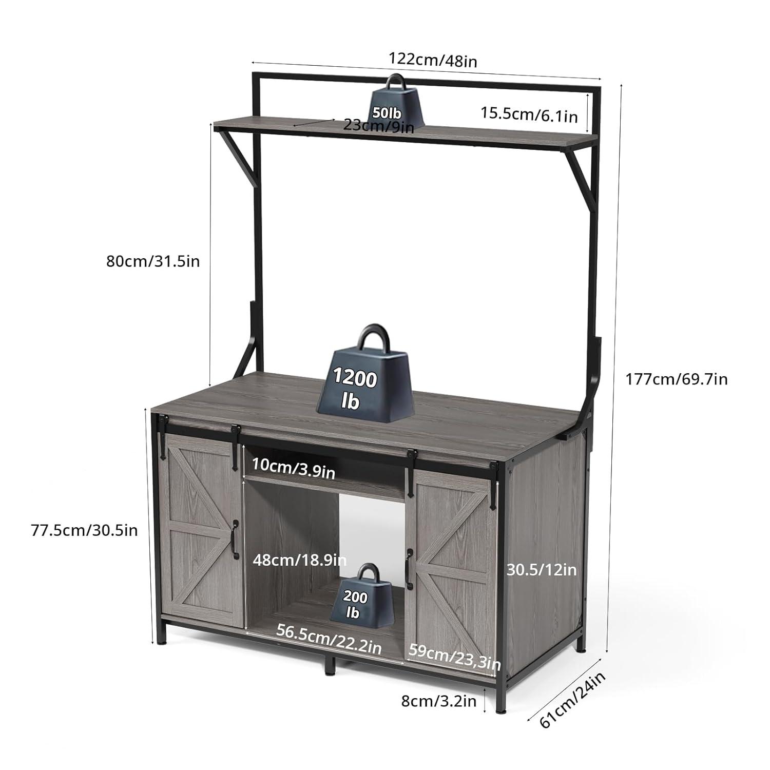 Gracie Oaks Siems Heavy Duty Aquarium Stand with Storage Cabinet, Farmhouse Reptile Tank Stand with Power Outlet, 48" X 24" Tabletop Fits up to 120 Gallon Bearded Dragon Tank, Fish Tank Turtle Terrarium Stand
