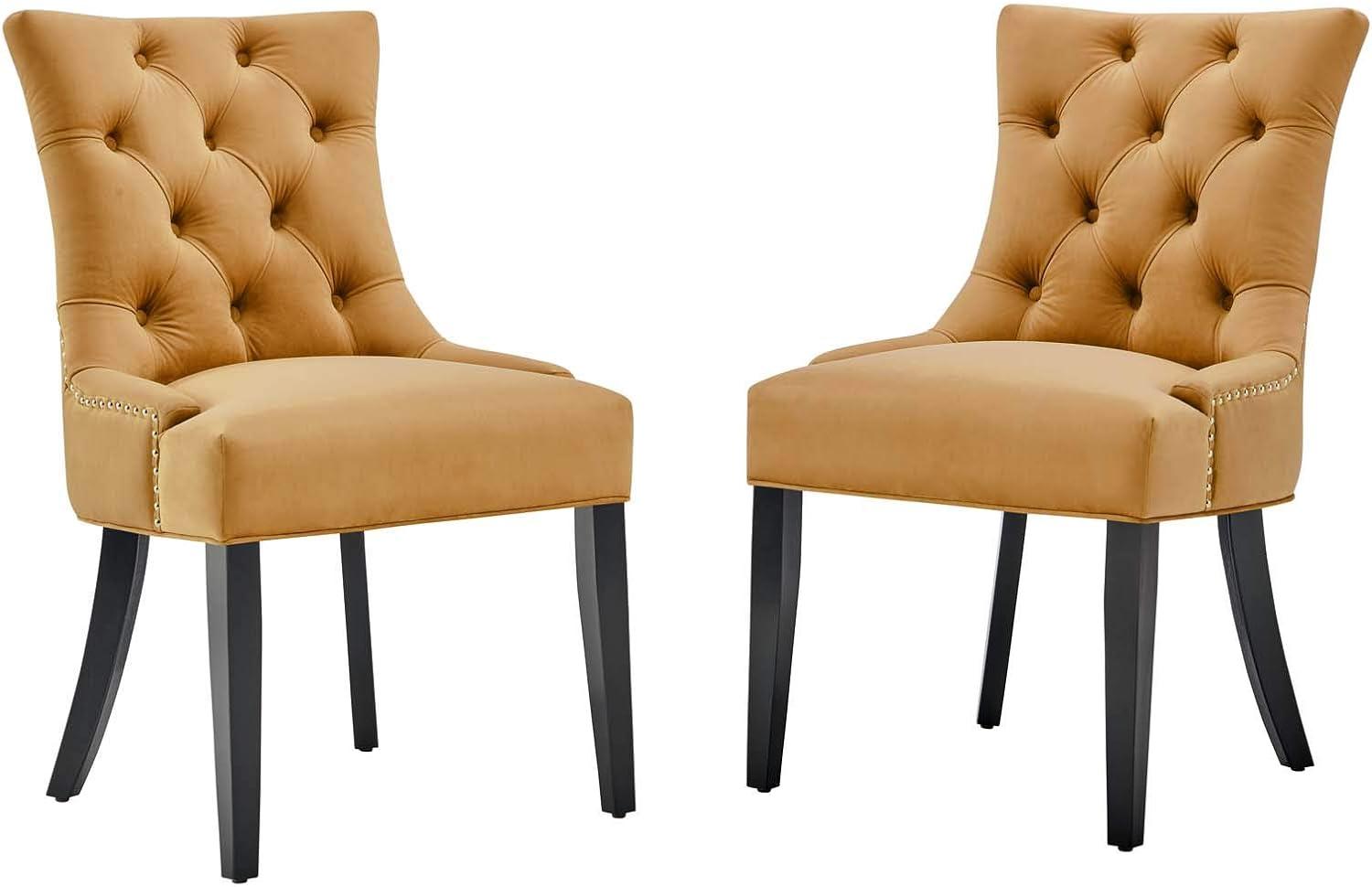 Cognac Velvet Tufted Upholstered Parsons Side Chair Set