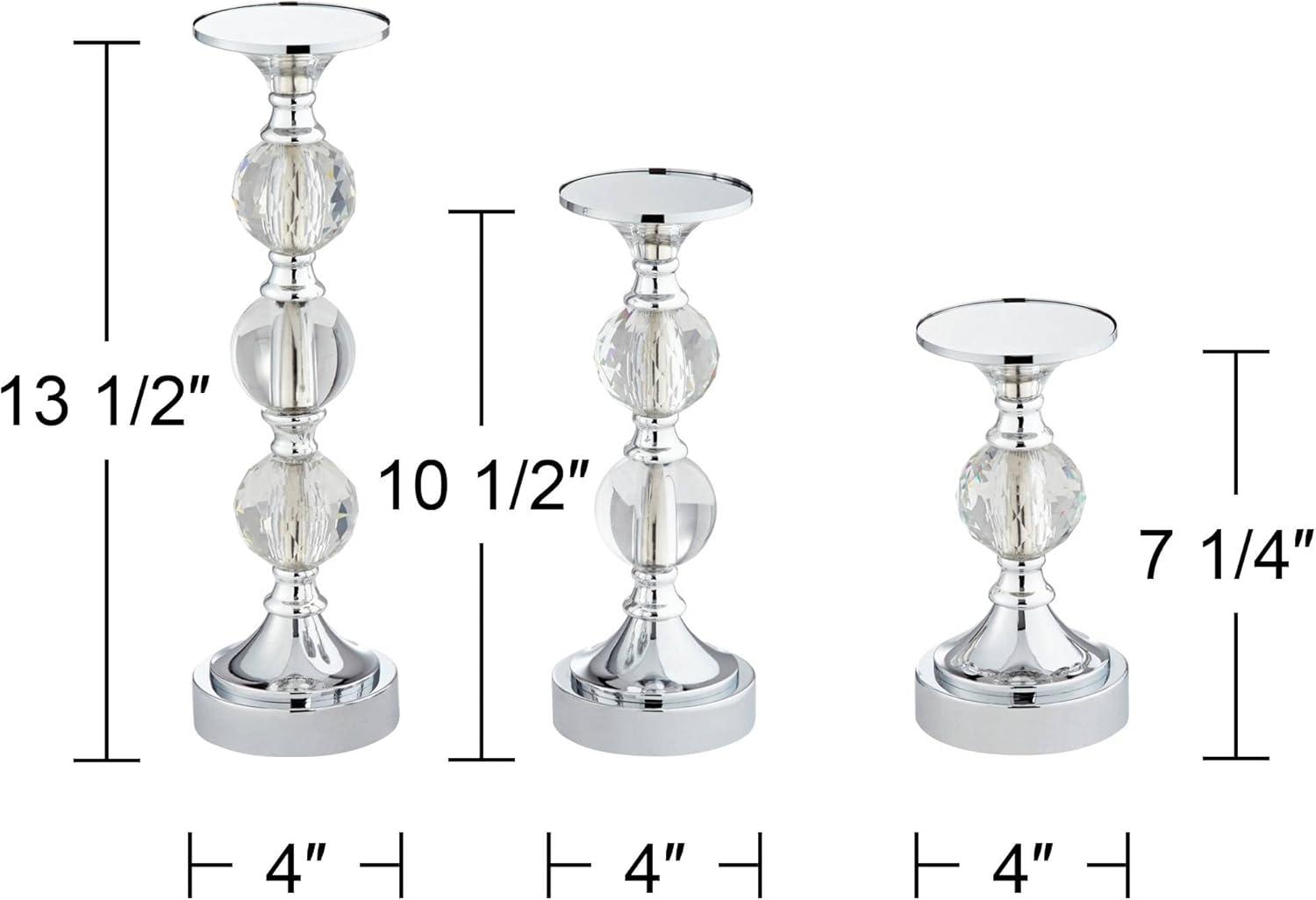 Dahlia Studios Caroline Chrome and Crystal Pillar Candle Holders Set of 3