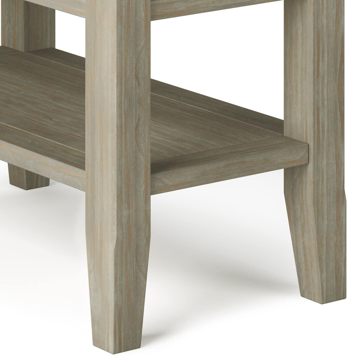 Acadian Distressed Grey Solid Pine 14" Narrow Side Table with Shelves