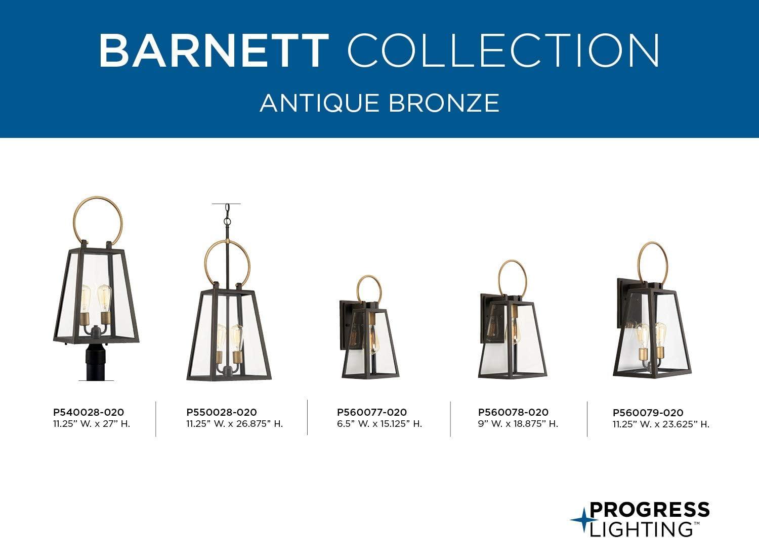 Progress Lighting Barnett 1-Light Small Wall Lantern, Antique Bronze, Glass Shade, Wet Rated