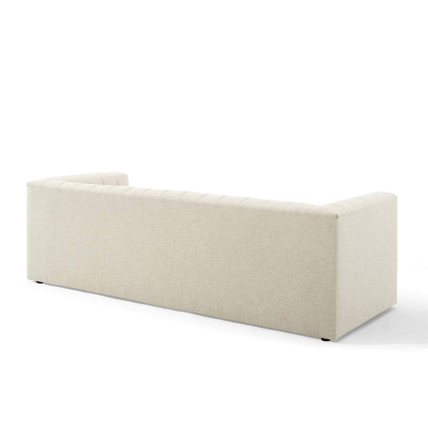 Reflection Beige Channel Tufted Fabric and Wood Sofa