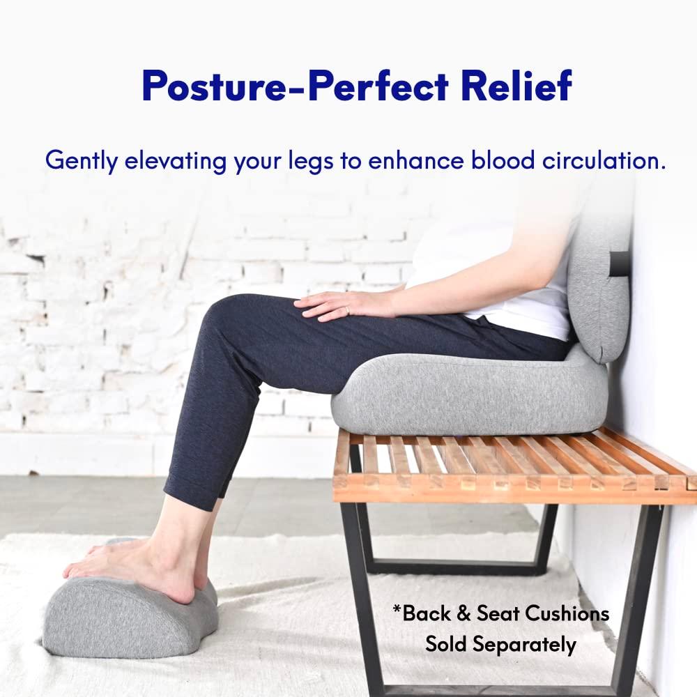 Cushion Lab Ergonomic Foot Rest for Under Desk – Patented Massage Ridge Design Memory Foam Foot Stool Pillow for Work, Home, Gaming, Computer, Office Chair – For Back & Hip Pain Relief - Light Grey