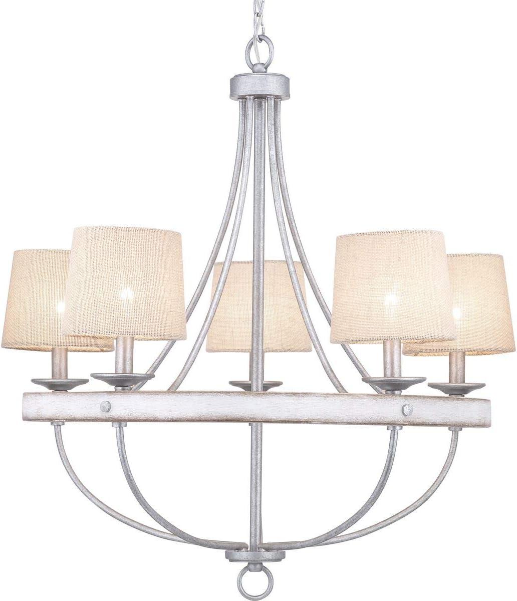 Progress Lighting Gulliver 5-Light Chandelier, Galvanized Finish, Wood Grained Texture Shade