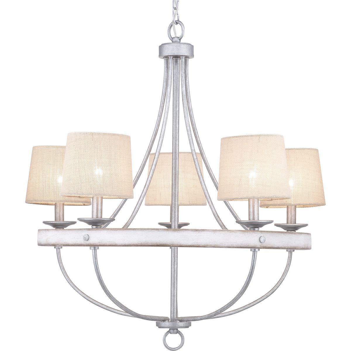 Progress Lighting Gulliver 5-Light Chandelier, Galvanized Finish, Wood Grained Texture Shade