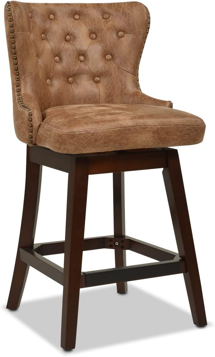 Holmes Tufted High-Back 360 Swivel Counter-Height Barstool Tan Brown