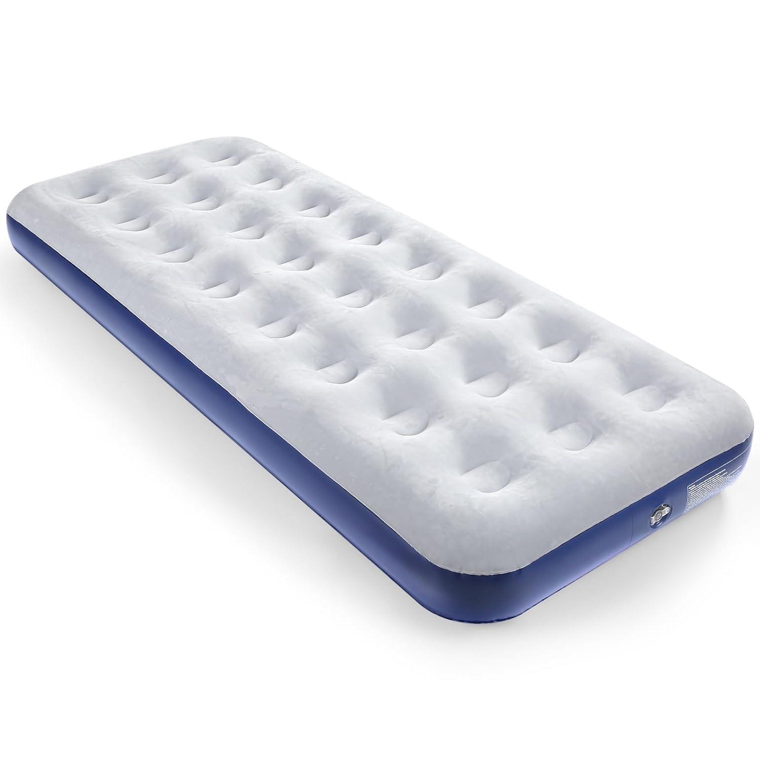 Camping Air Mattress Inflatable Air Bed Flocked Surface Travel Bed Sleeping Pad Air Bed for Outdoor Camping Tent Guest Travelling