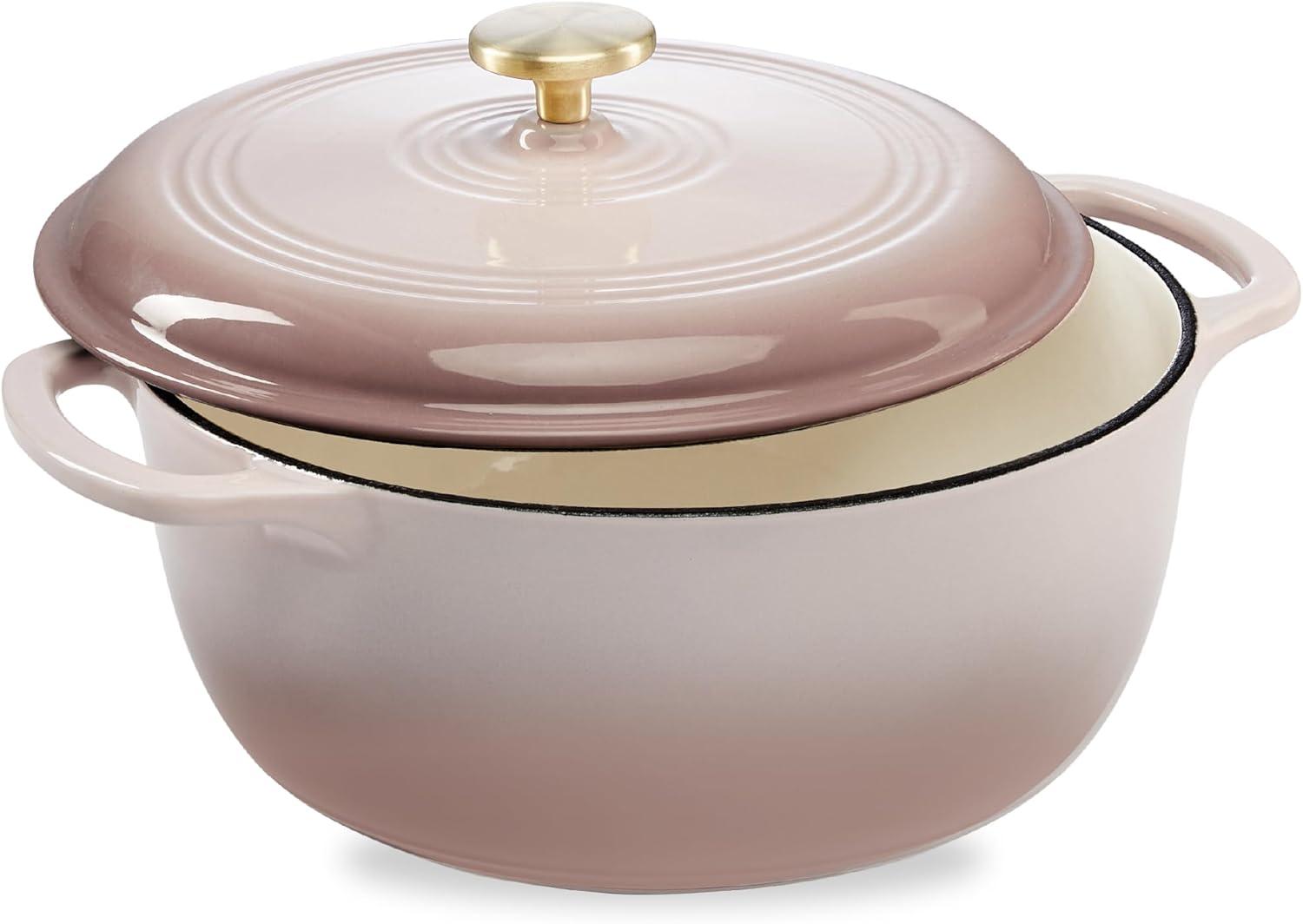 Best Choice Products 7.5 Quart Enamel Cast-Iron Dutch Oven, Heavy-Duty Cookware w/ Dual Handles, Lid - Mushroom Beige