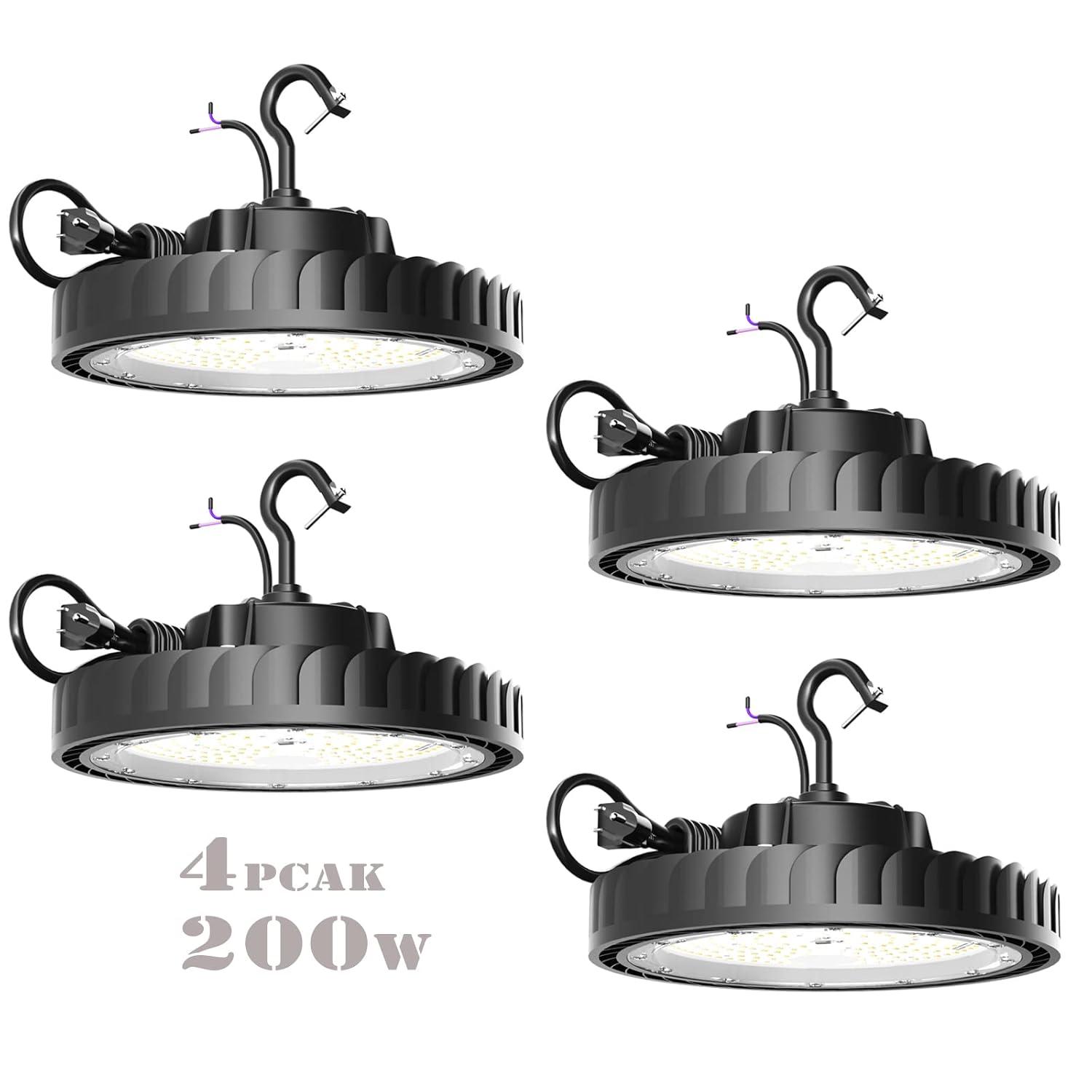 UFO Led High Bay Light 200W 4Pack 30000LM Eqv.800W MH/HPS,High Bay LED Shop Lights 5000K 0-10V Dimmable,High Bay Light for Warehouse Workshop Factory