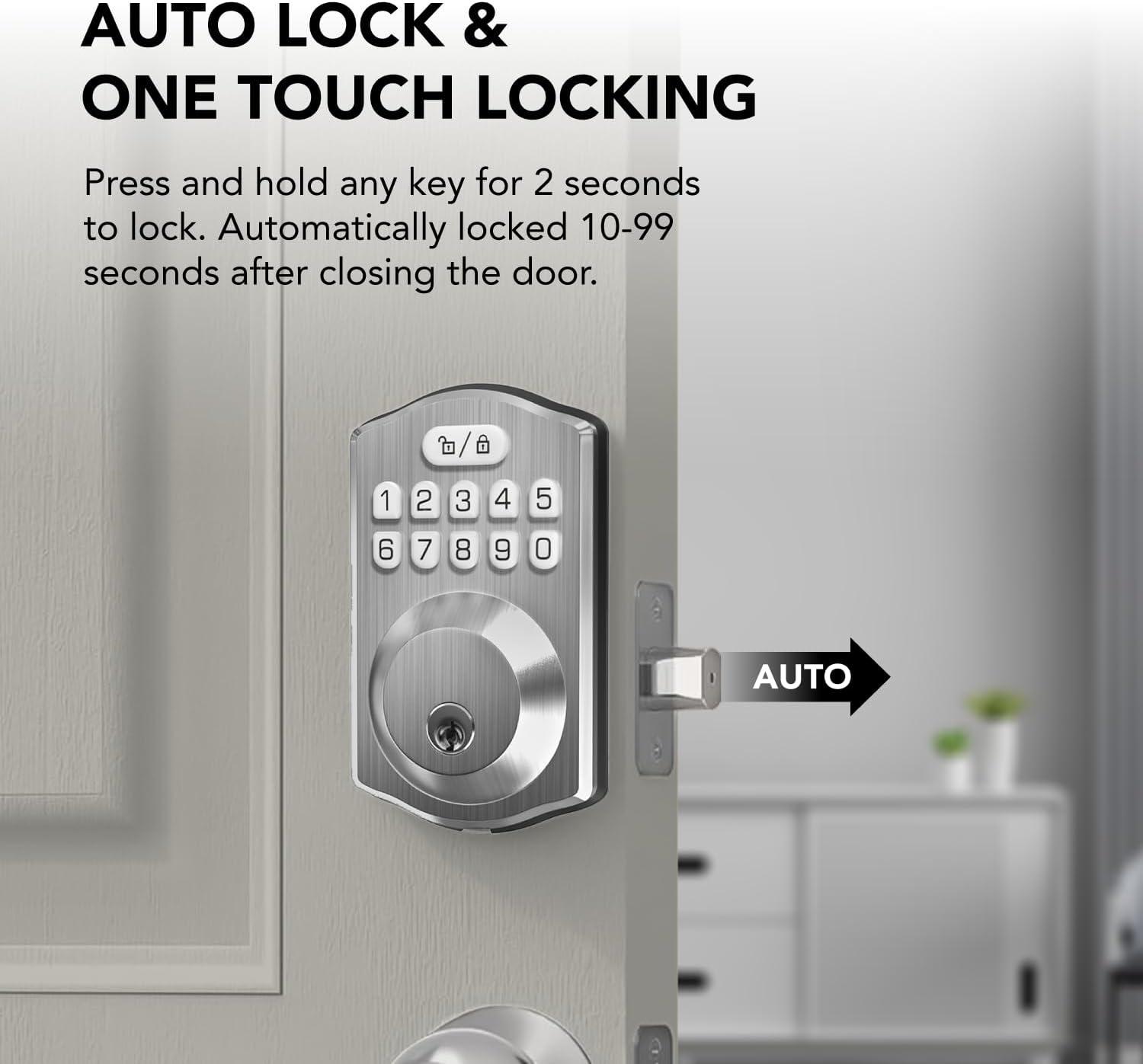 Revolo Keyless Entry Door Lock with Keypad, Digital Smart Deadbolt Lock for Front Door, Auto Lock, Easy Installation-Satin Nickel Finish