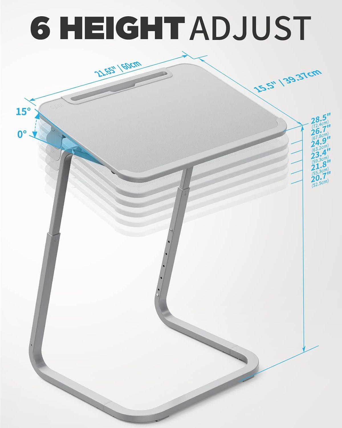 Adjustable Grey PVC Leather TV Tray Table with Cup Holder